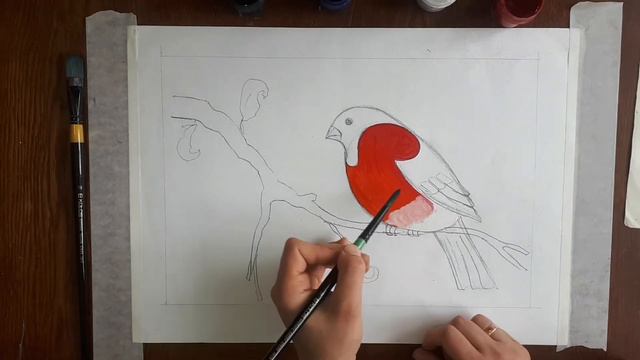 Снегирь гуашью для детей смотреть онлайн