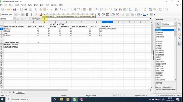 Working with Functions in Libre Office Calc - Class IX CBSE Sub:IT Code:402