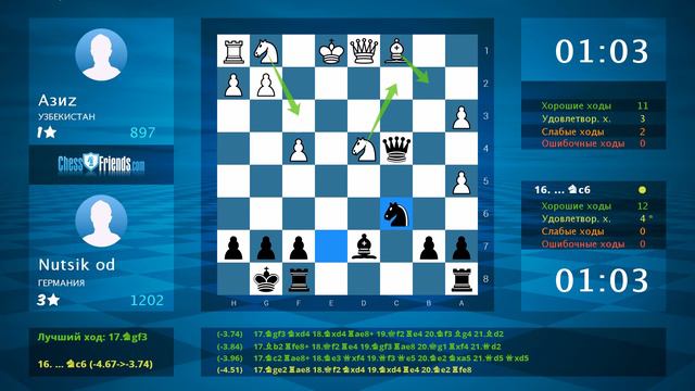 Chess Game Analysis: Азиz - Nutsik od : 0-1 (By ChessFriends.com) смотреть онлайн