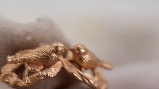 EliteGold - кольцо птички на деревьях в красном золоте без камней
