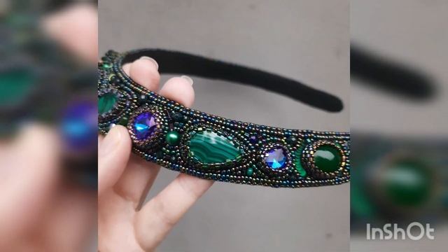 Кокошник современный из малахита, кристаллов, бисера и пр. смотреть онлайн