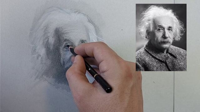 Портрет Эйнштейна угольным карандашом. смотреть онлайн
