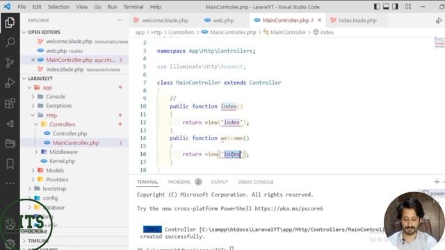 How to create Laravel controller and  call from Routes|Controllers|php|Laravel