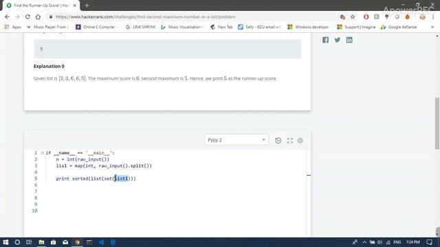 HackerRank Solutions | Find the Runner-Up Score | Python | Find Second Largest Number