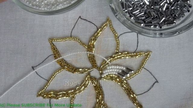 hand embroidery:beads work| beaded embroidery flower tutorial