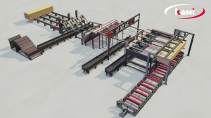 3D модель устройства и работы участка перепакетировки пиломатериала KRAFTER