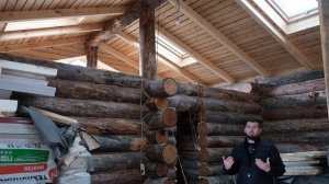 Открытый стропильный потолок из планкена лиственницы