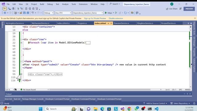 Dependency injection in asp.net core web app | AddSingleton | AddTransient | AddScoped