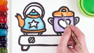 Рисуем и раскашиваем печку с чайником! \\ Рисование для девочек! Давайте рисовать  вместе!