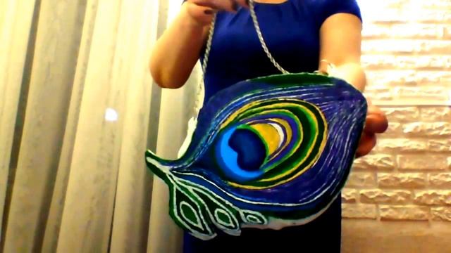 Сумка на цепочке "Перо павлина" с рисунком. Ручная работа смотреть онлайн