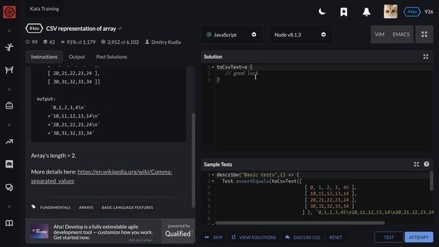 Codewars CSV representation of array