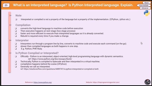 Python Interview Questions #23 - Is Python compiled or interpreted language? Explain.
