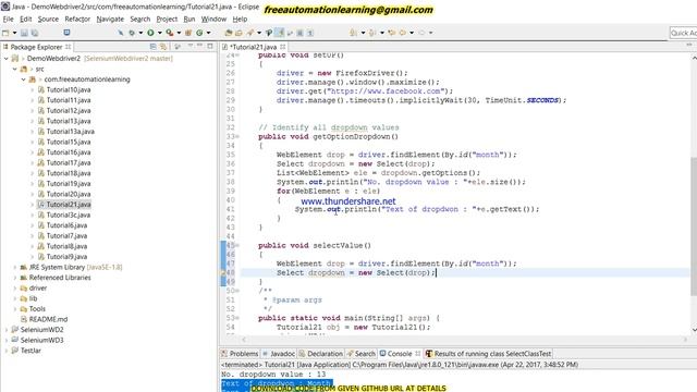 Selenium Webdriver :Select  Dropdown value By Select Class : Tutorial 21