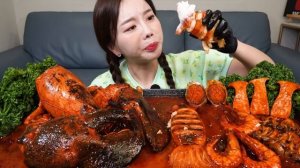대왕 랍스터 ? 오징어 팽이버섯 해물찜 먹방 레시피 ! Super Giant Lobster Seafood boil Enokimushrooms Mukbang ASMR Ssoyoun