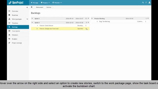 OpenProject agile and Scrum (Backlogs)