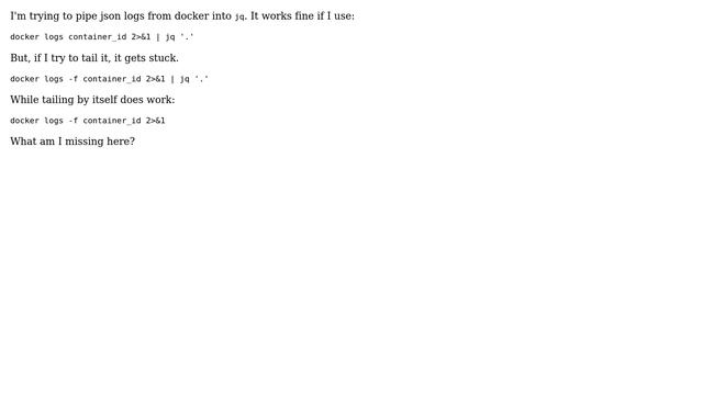 Pipe docker logs -f into jq смотреть онлайн