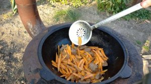 Вкуснейший плов в казане на костре с говядиной из риса Басмати!!!!!!!