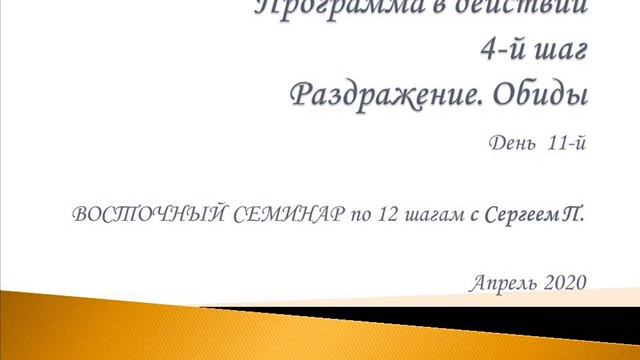 11. Программа в действии. 4-й шаг. Раздражение. Обиды. Восточный семинар по 12 шагам АА с Сергеем П