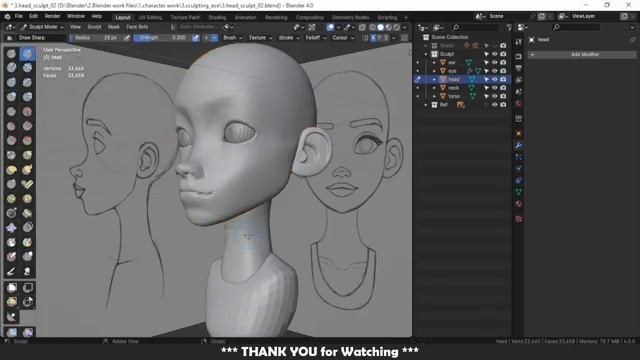 3. Blender 3D Head sculpt - Face Features #blender #blender3d #blendertutorial