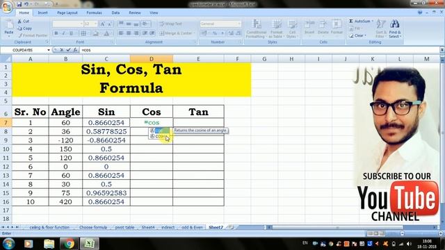 how to use trigonometry functions in Excel II SIN, COS, TAN in Excel Hindi смотреть онлайн