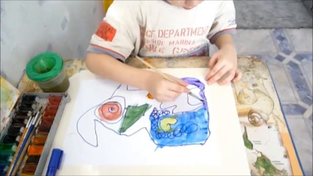 Аким, 5 лет. Абстракционизм под музыку Скрябина. Капельки искусства.