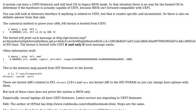 Is there a command or method (other than RTFM) to determine if a system has a UEFI BIOS? смотреть онлайн