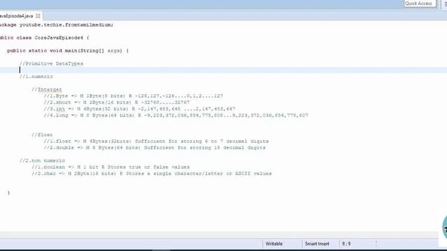 Core Java Tutorial Episode #4 : Data Types | Part 1 | Primitive Data Types