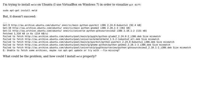 Ubuntu: Can't install "meld" смотреть онлайн