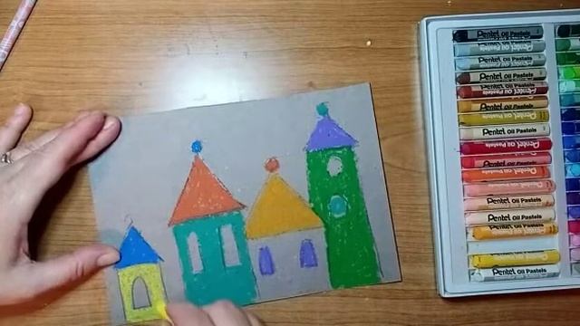 Волшебный город, масляной пастелью.?