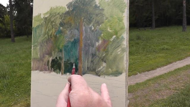 Художник Сергей Свиридов. Мастер класс по живописи маслом Пейзаж с натуры Сосна и Березка. Часть1
