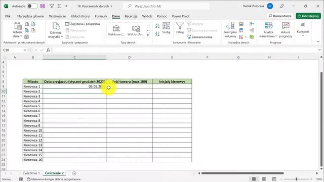 Poprawność danych w MS Excel