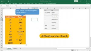 ROMAN function in Excel to convert an Arabic numeral to Roman number