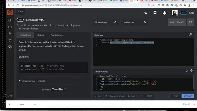 String ends with? | 7 kyu codewars | Javascript смотреть онлайн