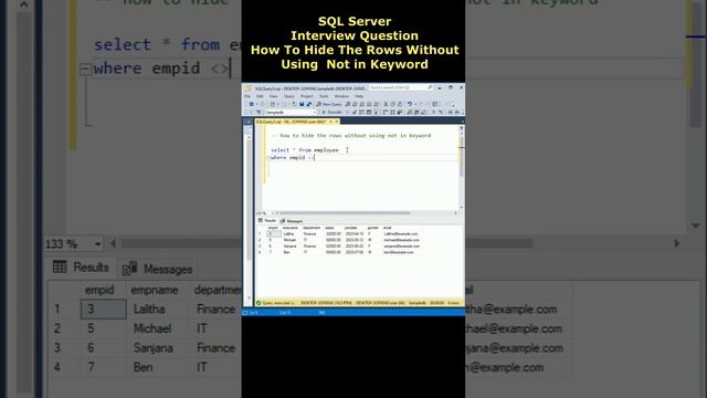 SQL Interview Question Hide the rows without using not in keyword #sqlserver