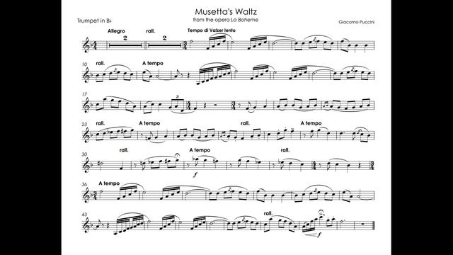 Пуччини - Вальс Мюзетты из "Богемы" - минусовка для трубы