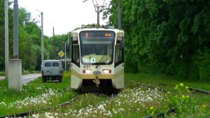 Трамвай 71-619КТ (КТМ-19) №021 с маршрутом №1 "Голутвин - Конькобежный Центр"