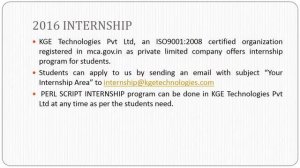 PERL SCRIPT INTERNSHIP in KGE Technologies Pvt Ltd