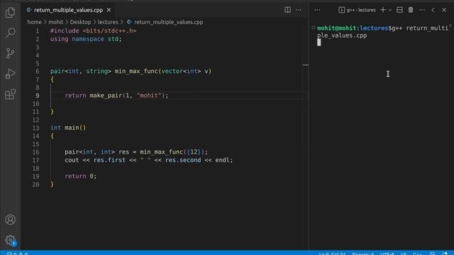 returning multiple values from a function in c++ | comparing vector, pair and struct for returning смотреть онлайн