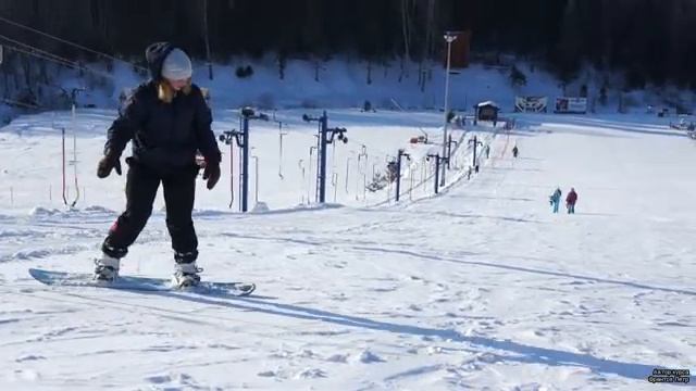 Сноуборд, обучение катанию для начинающих. 3. Пример обучения Юли с нуля. смотреть онлайн