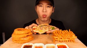 ASMR ONION RINGS, TRIPLE CHEESEBURGER & CAJUN FRIES MUKBANG (No Talking) EATING SOUNDS