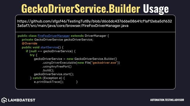 org openqa selenium firefox GeckoDriverService Builder with example смотреть онлайн