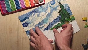 Как слепить картину  из пластилина?  Пластилиновая картина Ван Гога "Пшеничное поле и кипарисы"!