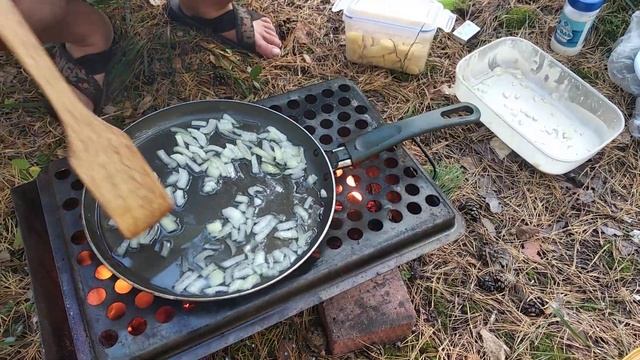 Завтрак на природе! Минтай с ароматом грибов!)))