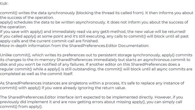 What's the difference between commit() and apply() in SharedPreferences смотреть онлайн