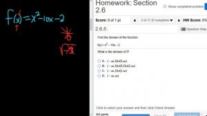 Domain of f(x) = x^2 - 10x - 2 MyMathlab Homework