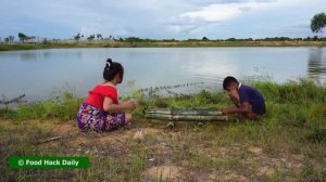 Красивая рыбалка на пляже с использованием 5 бамбуковых площадей - чистая рыбалка в провинции Сием