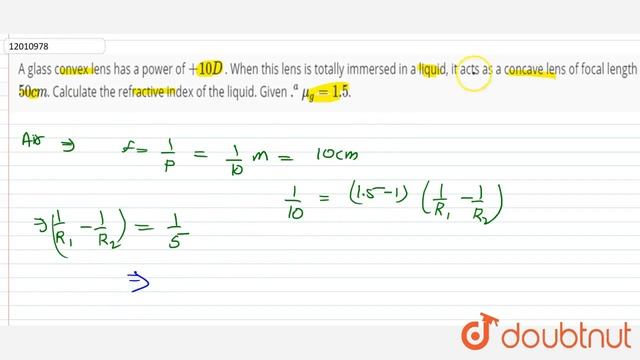 A glass convex lens has a power of `+ 10 D` . When this lens is totally immersed in a смотреть онлайн