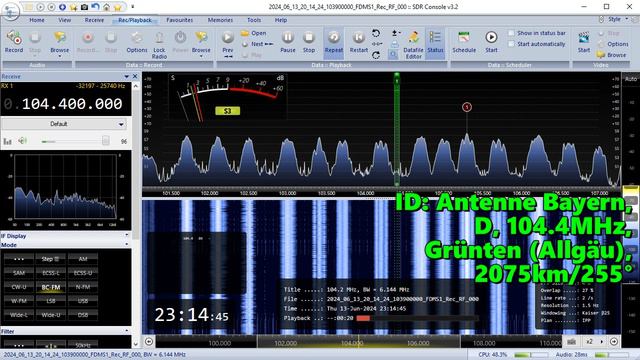 13.06.2024 20:14UTC, [Es], Antenne Bayern, Германия, 104.4МГц, 2075км