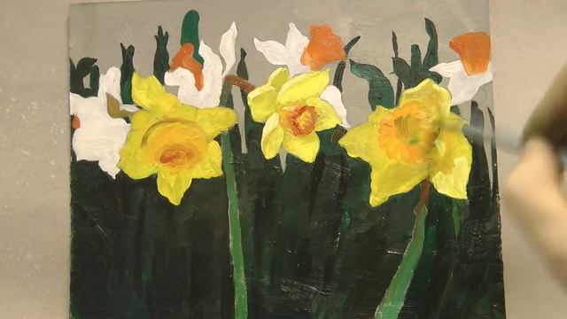 Желтые нарциссы маслом. Daffodils. Painting. Picture