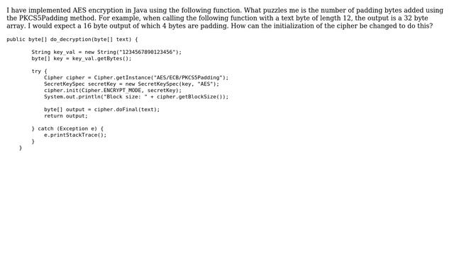 Code Review: Java Crypto library number of padding bytes using PKCS5Padding смотреть онлайн